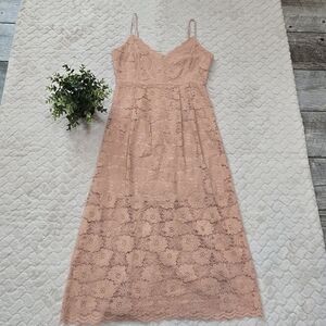 Promesa Melon-Orange Floral Lace Overlay Sleeveless Midi-Dress, Size Large